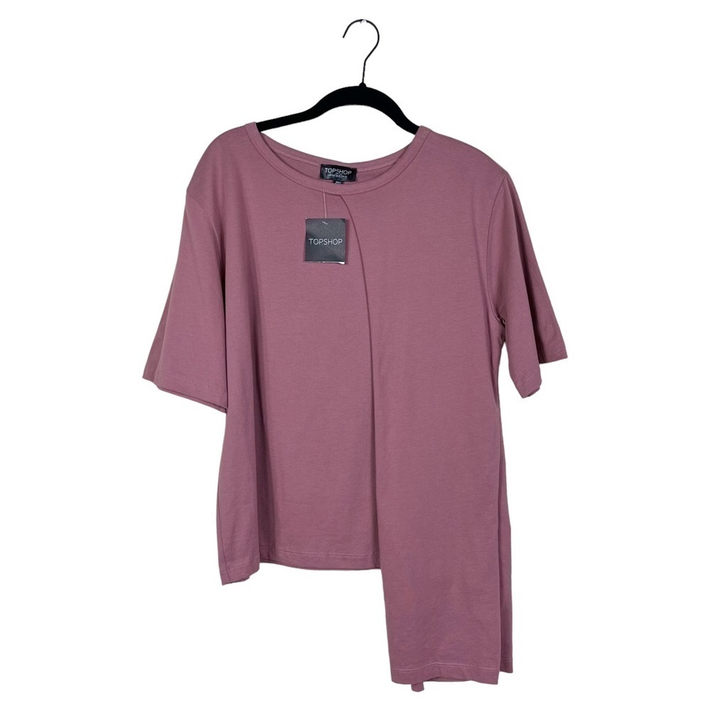 NWT Topshop Pink Asymmetrical Fold Over T-Shirt Short Sleeve Top Size 8